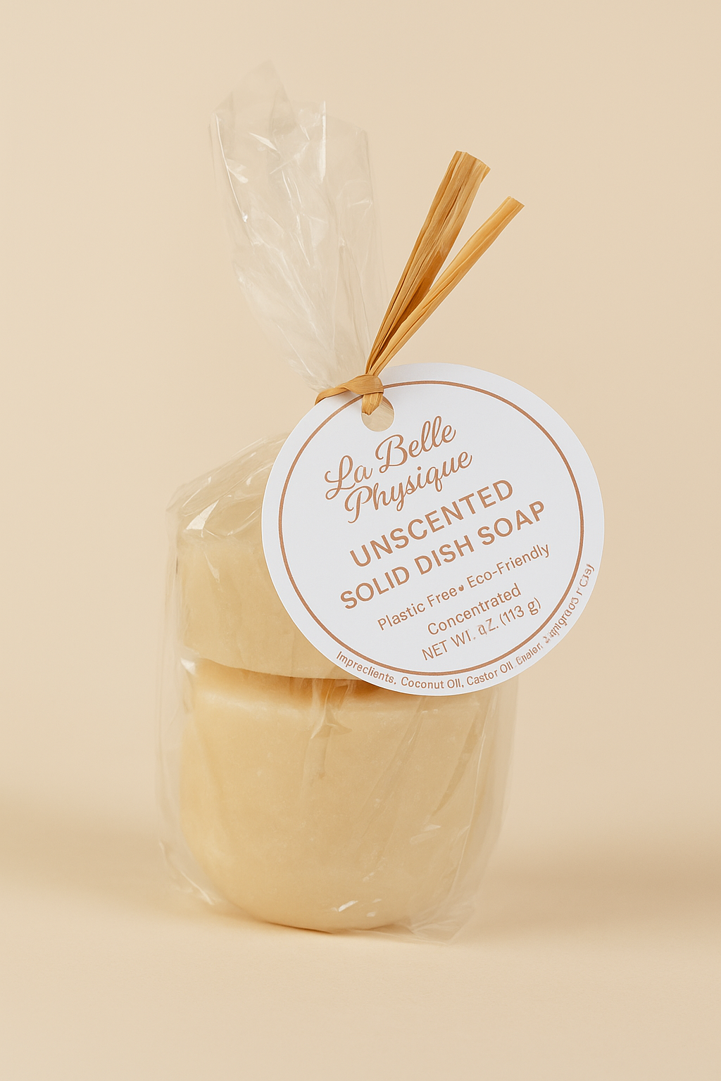 La Belle Physique Unscented Solid Dish Soap is a concentrated, eco-friendly alternative to traditional liquid dish detergents. Handcrafted with pure coconut oil, castor oil, and gentle cleansing clays, it cuts th